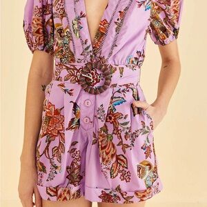 Floral Embellished Purple Romper